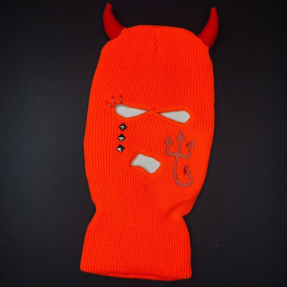 Cry Evil Devil Orange Ski Mask Balaclava Beanie - Picture 2 of 3